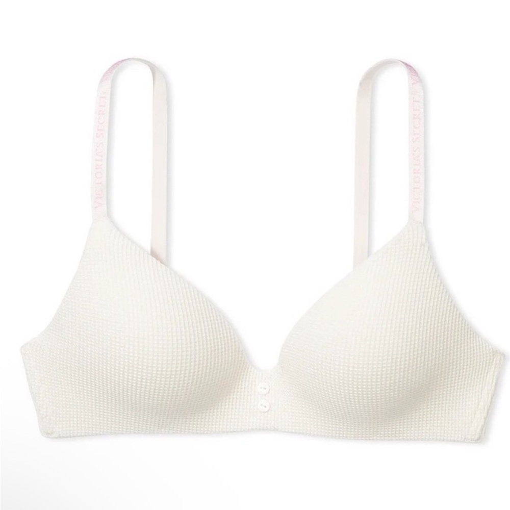 Victoria’s Secret Cotton Waffle-Knit T-Shirt Wireless Bra 34B EUC - Picture 2 of 6